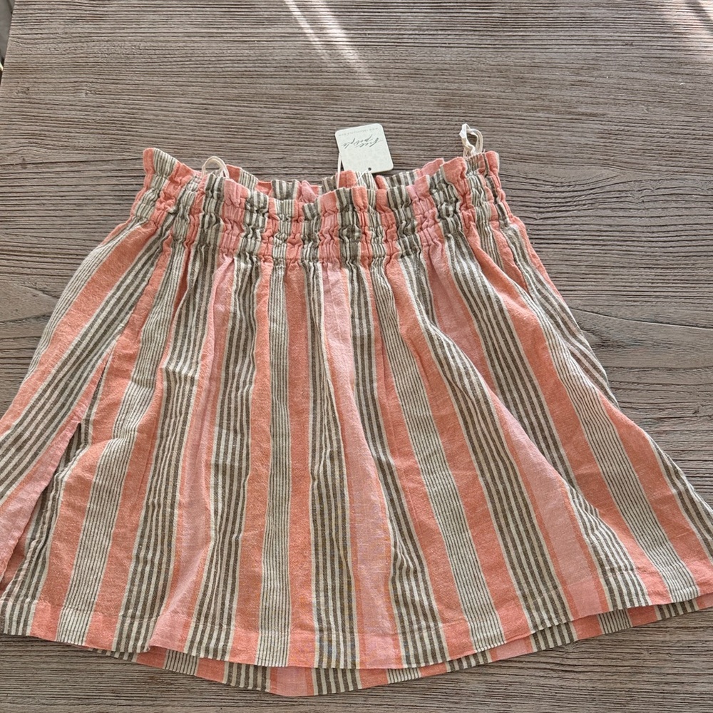 Free People Coral and Taupe Striped Top